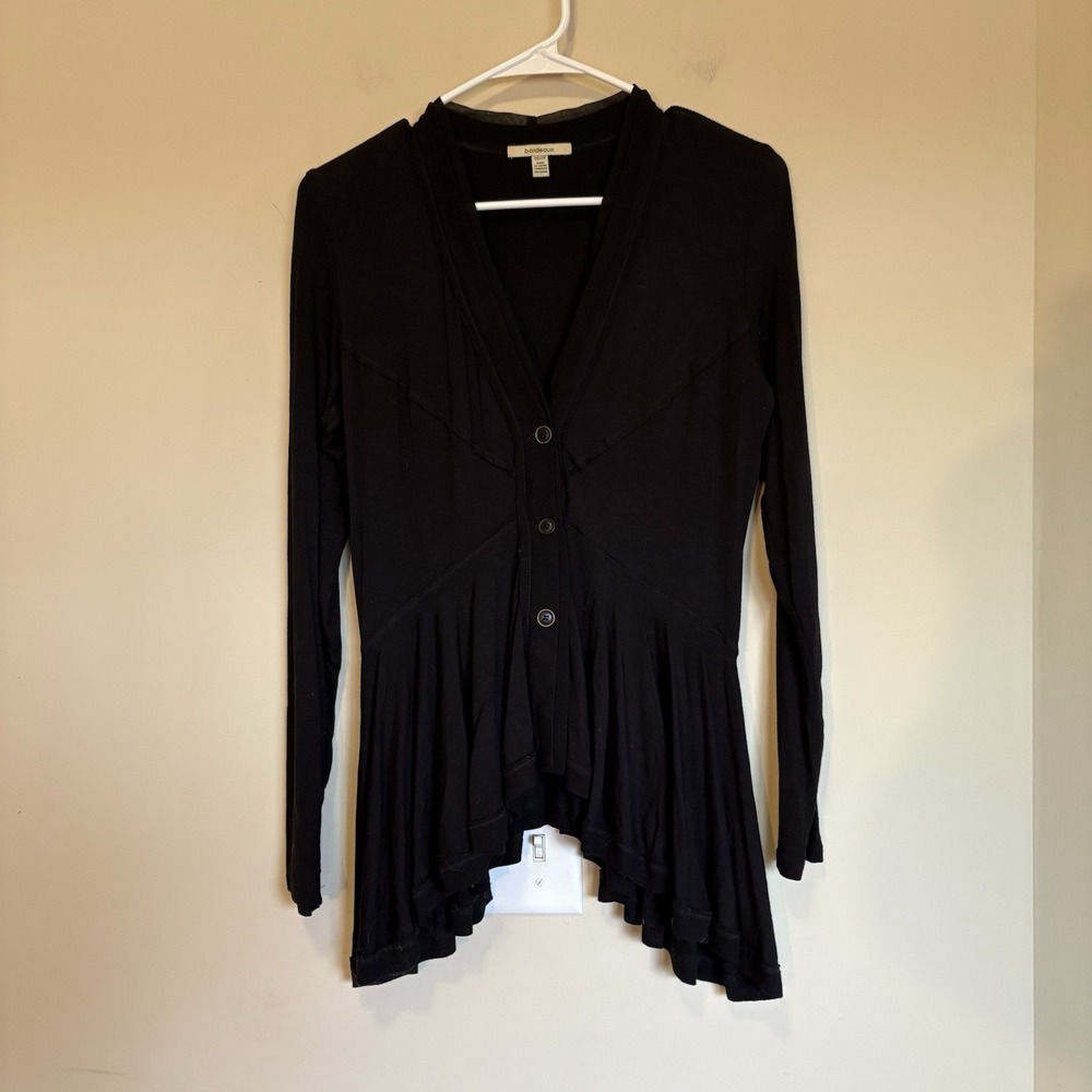 Bordeaux Women's Black Ruffle Cardigan Lightweight XS‎